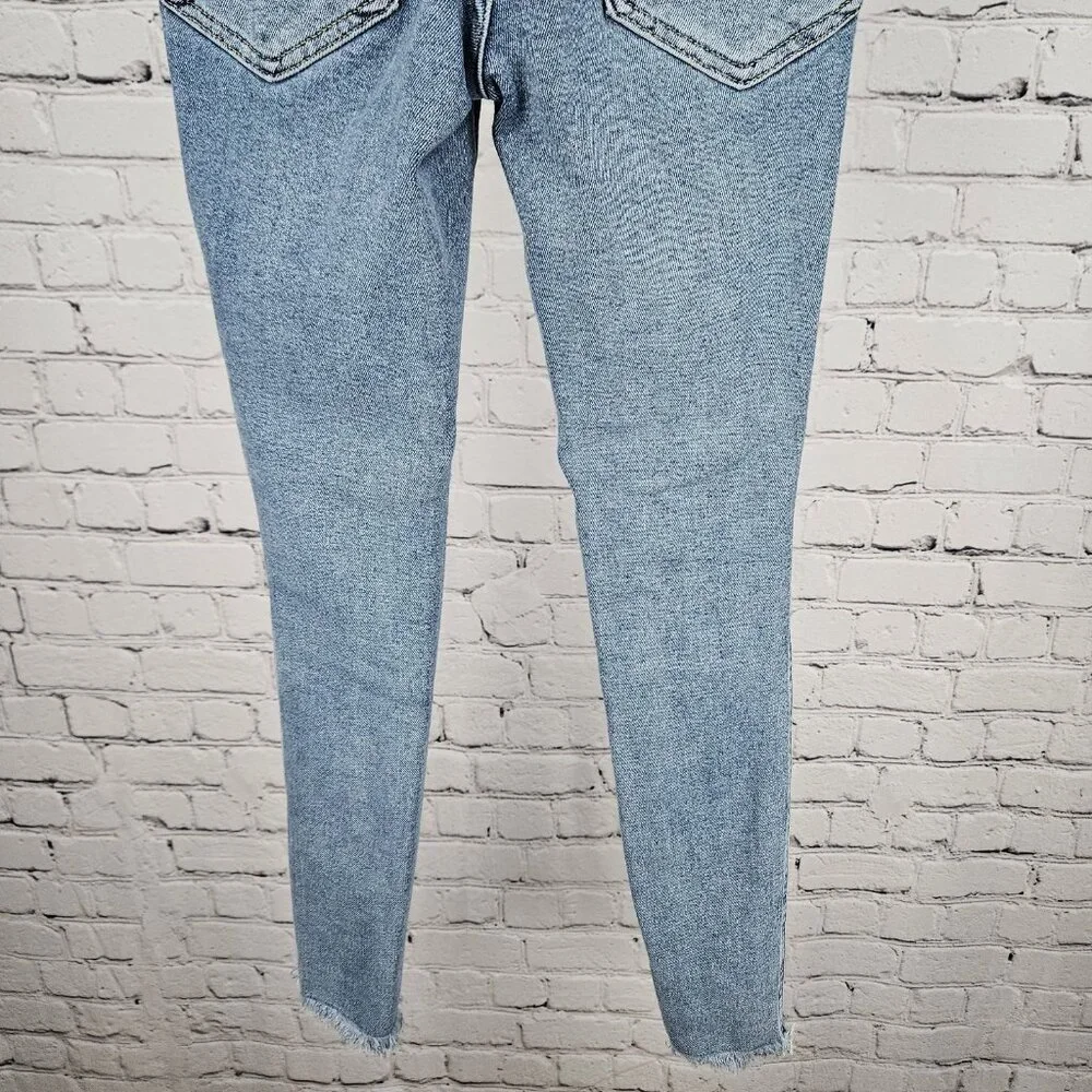 Free People We The Free Blue Mid Rise Raw Hem Skinny Ankle Jeans 24 (22x27)